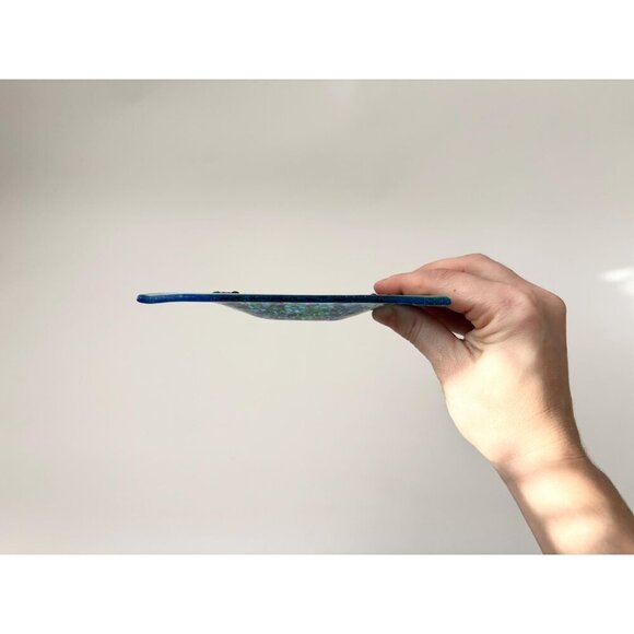 Aqua Blue Pebble Textured Vintage Contemporary Geometric Dish | Catchall | Plate - Picture 3 of 9